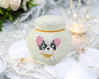 Handmade ceramic with crystal pet urn - modern pet memorial, size 430ml 115x117mm