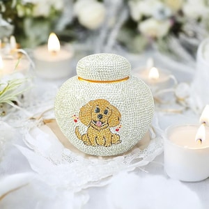 Handmade ceramic with crystal pet urn - modern pet memorial, size 900ml 140x145mm
