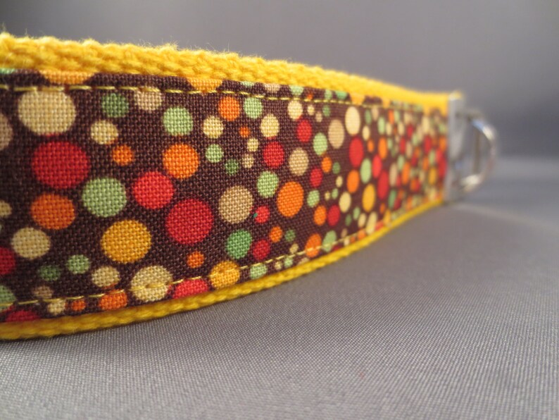 Keychain Fob -Fall Dots on Gold Webbing
