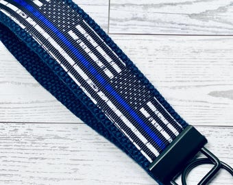 Police Peace Officer Key Fob Wristlet: Handmade Thin Blue Line Accessory