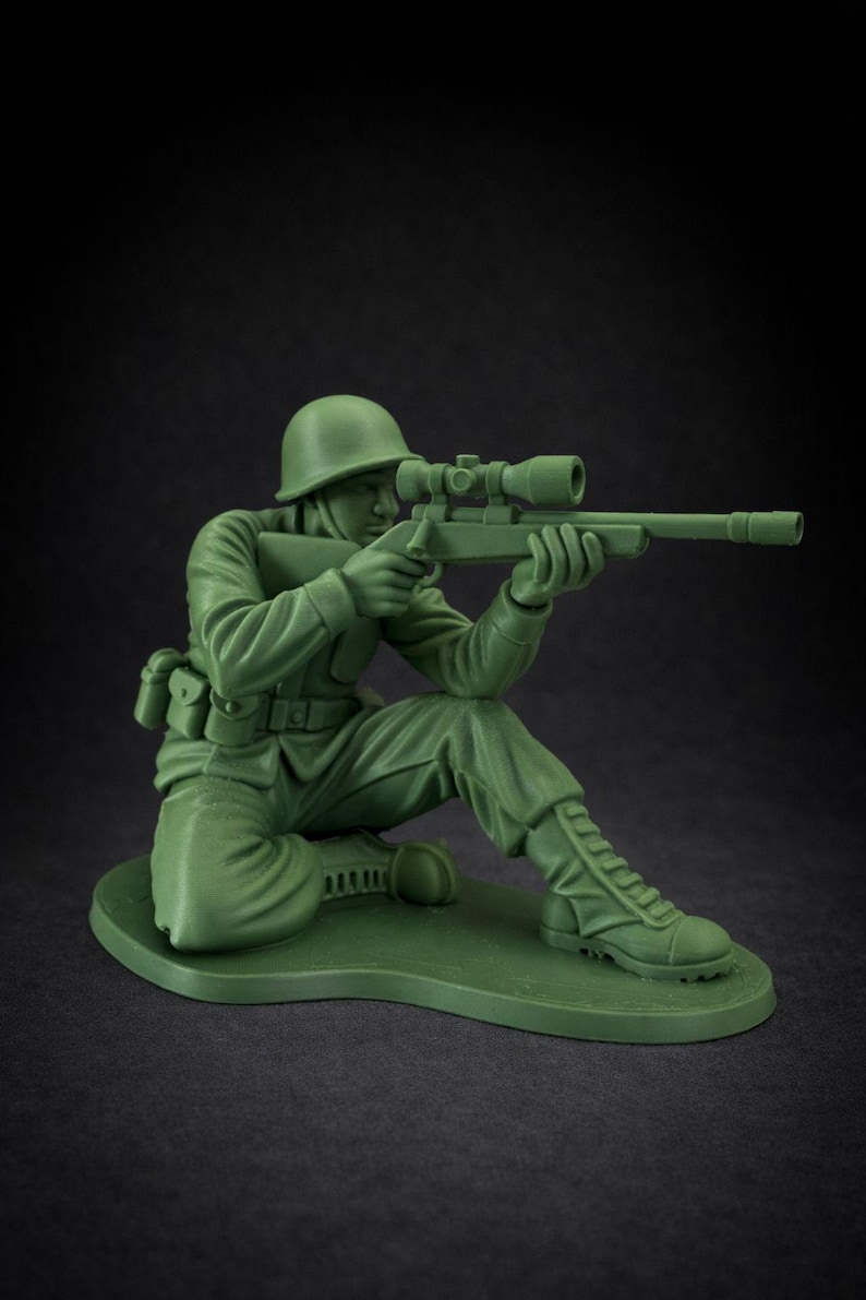 XL Army Man Figurine – 3D Printed Military Decor, 8" Tall SNIPER
