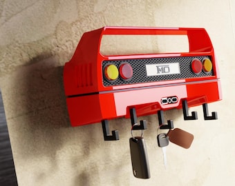 Porta-chaves retrô de supercarro – Suporte de parede vermelho com ganchos para carro exótico