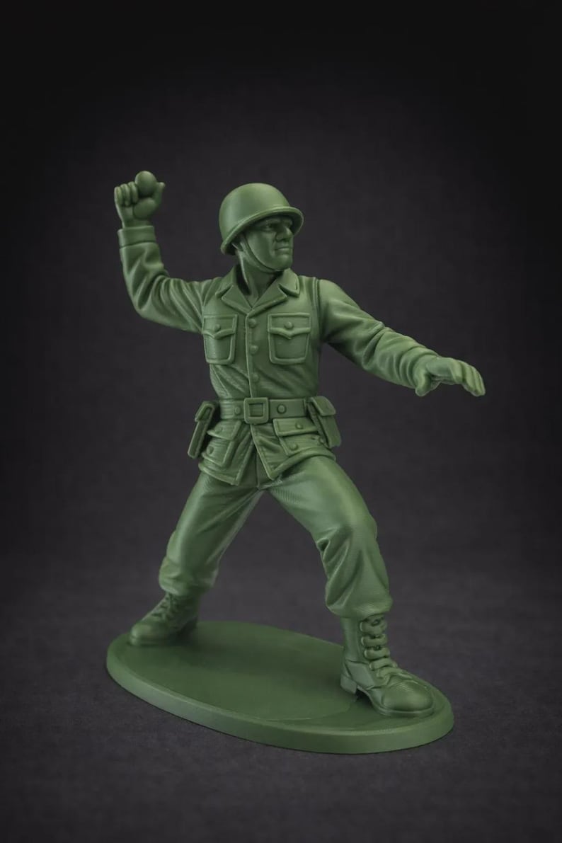 XL Army Man Figurine – 3D Printed Military Decor, 8" Tall GRENADE