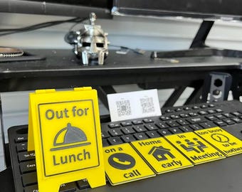 Desk Status Sign Set – Funny & Practical Office Signs – “Out for Lunch,” “In a Meeting,” “On a Call” – Work From Home Desk Décor