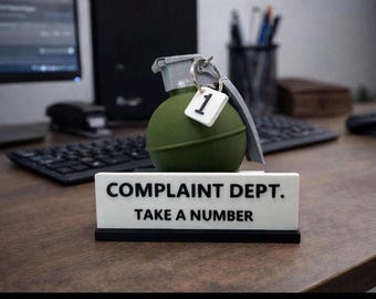 Klachtenafdeling Grenade Desk Sign – 3D-geprint cadeau cadeau