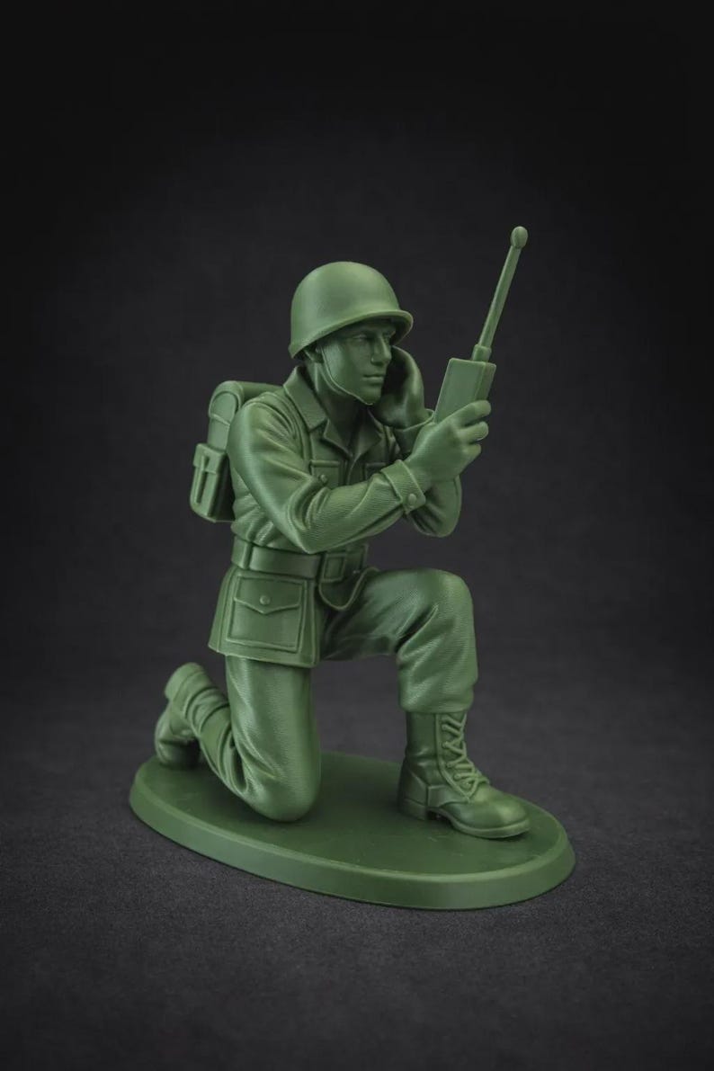 XL Army Man Figurine – 3D Printed Military Decor, 8" Tall RADIO