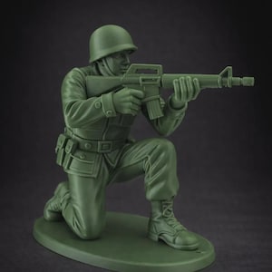 XL Army Man Figurine – 3D Printed Military Decor, 8" Tall RIFLEMAN 2- KNEELING
