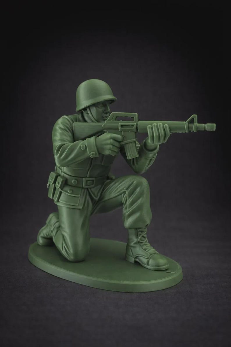 XL Army Man Figurine – 3D Printed Military Decor, 8" Tall RIFLEMAN 2- KNEELING