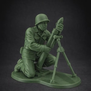 XL Army Man Figurine – 3D Printed Military Decor, 8" Tall MORTAR MAN