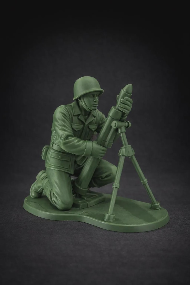 XL Army Man Figurine – 3D Printed Military Decor, 8" Tall MORTAR MAN