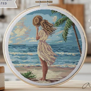 Sea Girl Cross Stitch Pattern, Beach Cross Stitch Pattern, Cross Stitch Ocean Girl Pattern, Easy Cross Stitch Pattern