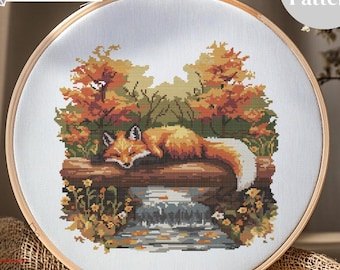 Sleeping Fox Cross Stitch Pattern, Fox Cross Stitch Pattern, Cross Stitch Woodland Fox Pattern, Easy Cross Stitch Pattern