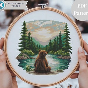 Bear In The Forest Cross Stitch, Cross Stitch Pattern Bear, Cross Stitch, Point De Croix, X-Stitch Kit, Punto De Cruz, XStitch Pattern PDF