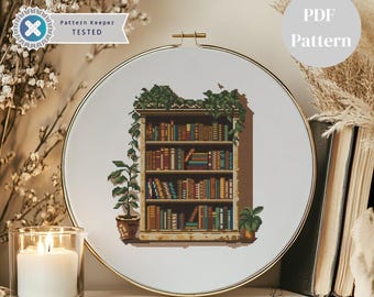 Patrón de punto de cruz para estantería, diseño sencillo de librería (patrón en PDF)