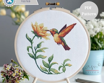 Hummingbird Cross Stitch Pattern PDF |  Bird Embroidery Design | Easy Counted Cross Stitch For Home Decor