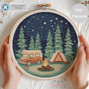Camping Cross Stitch Pattern, Night Camp Cross Stitch Pattern, Cross Stitch Camping Pattern, Easy Cross Stitch Pattern