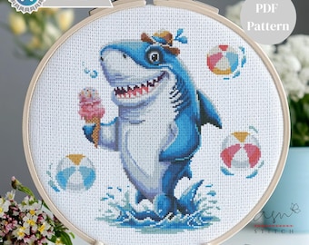Funny Shark Cross Stitch Pattern, Easy Home Decor (PDF Pattern)