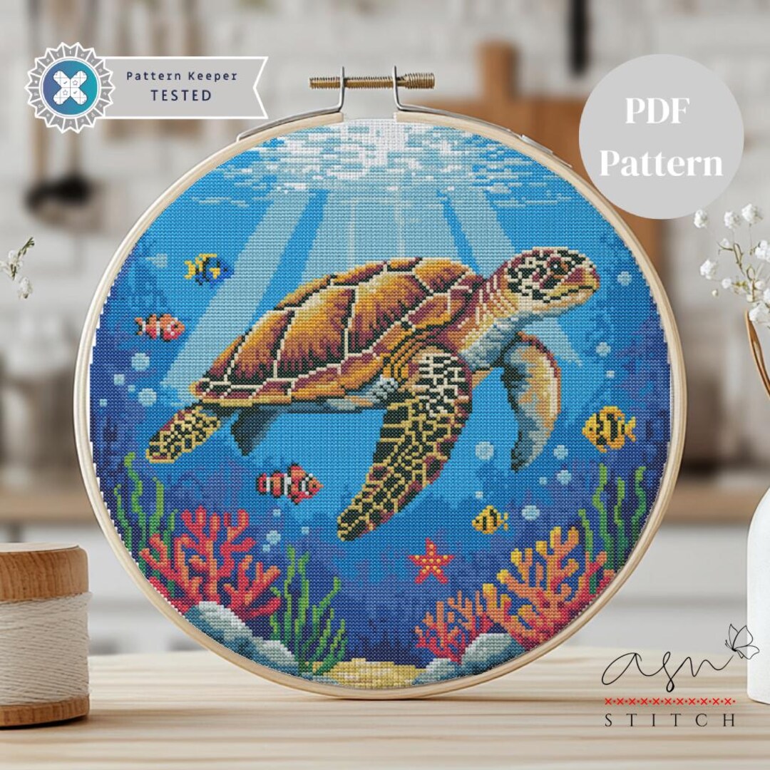 Sea Turtle Cross Stitch Pattern, Cross Stitch Ocean Turtle PDF