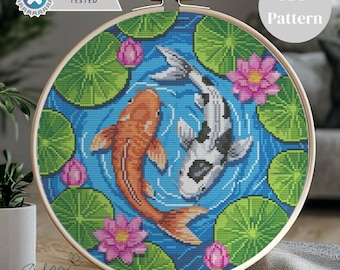 昭和のクロスステッチ図案 PDF デジタルダウンロード - Koi Fish Lady