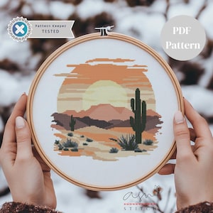 Sunset In The Desert Cross Stitch Pattern, Sunset Cross Stitch Chart, Cross Stitch Pattern Nature, Funny Cross Stitch Pattern