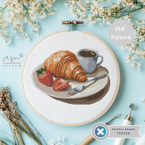 Croissant Cross Stitch Pattern, Breakfast Cross Stitch Pattern, Cross Stitch Croissant Pattern, Easy Cross Stitch Pattern