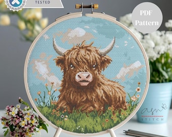 Highland Cow Cross Stitch Pattern, Cow Cross Stitch Pattern, Cross Stitch Western Pattern, Easy Cross Stitch Pattern