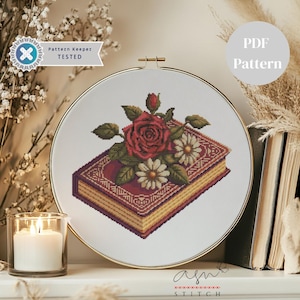 Book With Flower Cross Stitch Pattern, Cross Stitch Floral Book, Cross Stitch, Point De Croix,XStitch Kit, Punto De Cruz,XStitch Pattern PDF