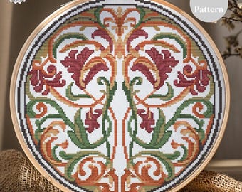 Art Nouveau Cross Stitch Pattern, Flower Art Nouveau Cross Stitch, Cross Stitch Floral Art Nouveau PDF, Vintage, Home Decor, Embroidery