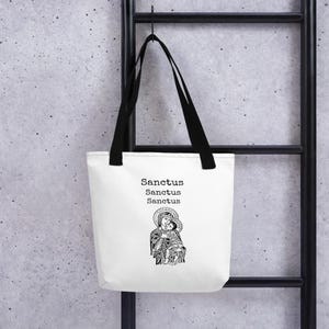 Katholische Tragetasche, Sanctus Sanctus Sanctus, religiöses Geschenk für Frauen, Canvas Tote, Messtasche für Kirche