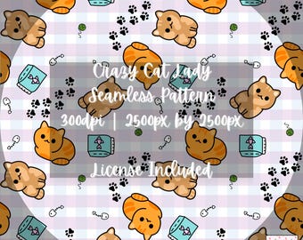 Crazy Cat Lady | Seamless Pattern | License Included