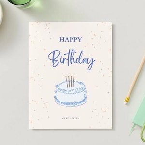 Téléchargement numérique imprimable de carte de joyeux anniversaire, carte d'anniversaire mignonne, carte d'anniversaire de gâteau