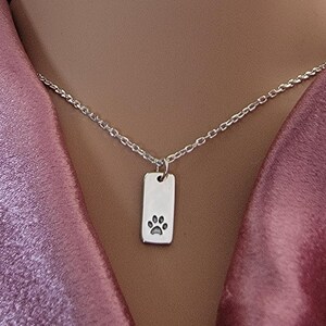 SALE - Sterling Silber Pfotenabdruck Anhänger an Rechteck Anhänger Halskette - Kind Geschenke Schmuck