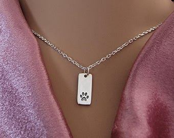 SALE - Sterling Silber Pfotenabdruck Anhänger an Rechteck Anhänger Halskette - Kind Geschenke Schmuck