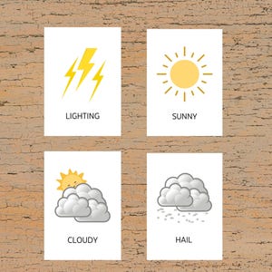 Flashcard météo| Cartes flash météo colorées | Cartes flash d'apprentissage pour baby shower de bébé | Carte flash météo imprimable