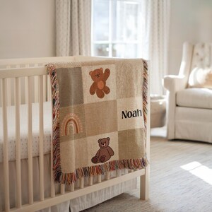 Personalized Baby Name Blanket: Woven Cotton Keepsake, Woodland Nursery Decor