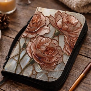 Personalized Stained Glass effect Floral Bible Cover, Zippered vegan leather Bible Case, Elegant Christian Gift, Floral Bible Protector