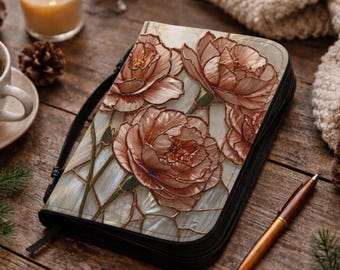 Personalized Stained Glass effect Floral Bible Cover, Zippered vegan leather Bible Case, Elegant Christian Gift, Floral Bible Protector