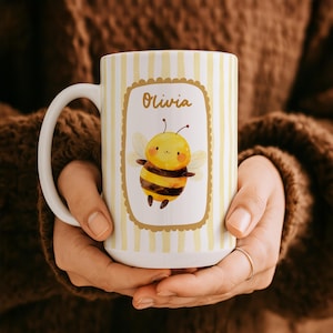 Personalized Honey Bee Mug with Name, Cute Bumble Bee Coffee Cup, Honey Bee Lover Gift, Custom Bee Gift