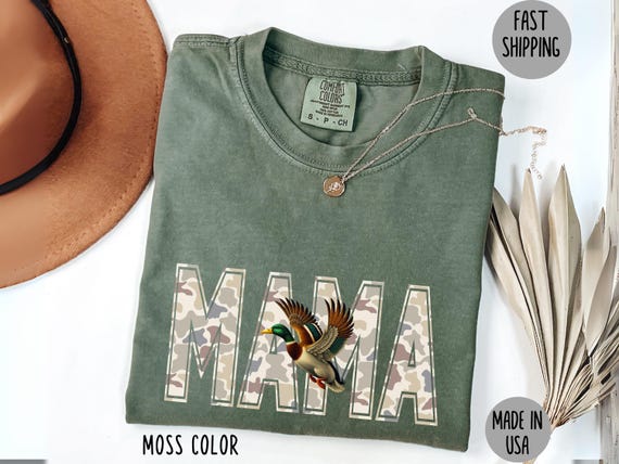 Camo Duck Mama T-Shirt, Mallard Duck Mama Shirt, Hunting Wife Gift, Retro Comfort Colors Top, Outdoor Country Girl Mama Tee
