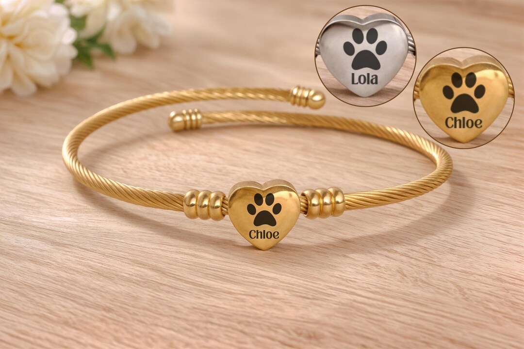 Pet Name Engraved Bracelet Personalized Paw Bracelet Tiny Dog Paw ...