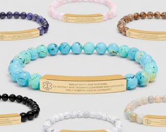 Pulsera de alerta médica personalizada, pulsera de identificación grabada para diabetes, alergias, epilepsia, regalo de joyería médica de emergencia para hombres y mujeres.