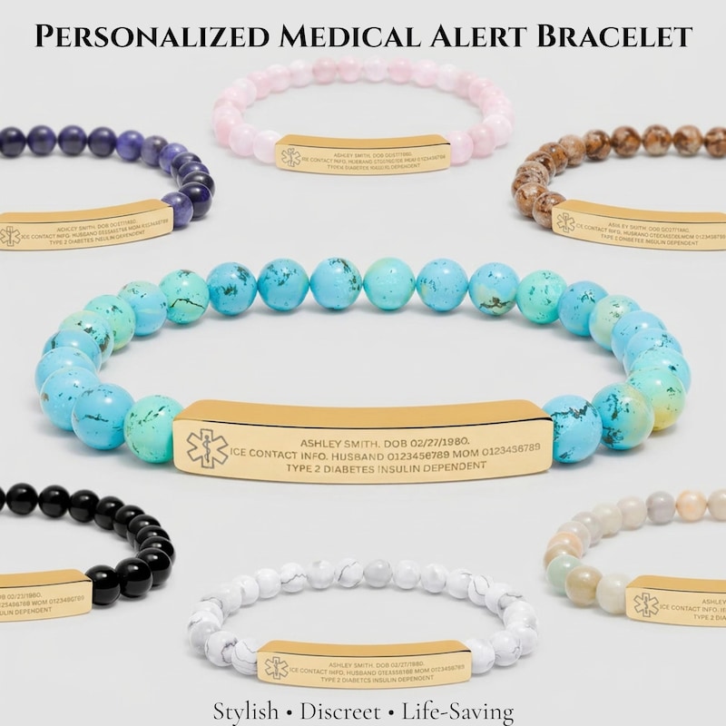 Personalized Medical Alert Bracelet, Engraved ID Bracelet for Diabetes, Allergy, Epilepsy, Emergency Medical Jewelry Gift for Men Women