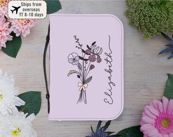 Couverture de bible florale personnalisée : étui en cuir PU avec nom personnalisé