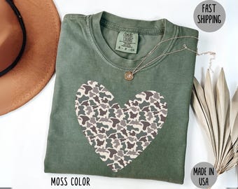 Camo Heart Comfort Colors Shirt, Hunting Season Shirt, Cute Valentine Camo Heart tee
