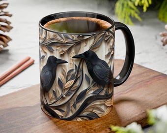 Raven Stained Glass Mug, Crow Art Gift, Raven Lovers Gift, Witchy Gothic Dark Academia Coffee cup,