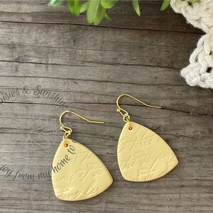Honey Orange Script Texture Boho Triangle Polymer Clay Earrings