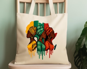 Afrocentric Tote Bag Colorful African Women Canvas Tote Bag Black Women Tote Gift for Black Girl African American Mom Gift