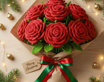 Christmas Rose Bouquet Crochet Pattern – Festive Flower DIY (PDF Tutorial)