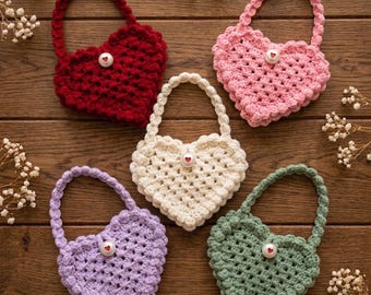 Heart Crochet Bag Pattern, Mini Purse Tutorial (US Terms) (Digital Download)