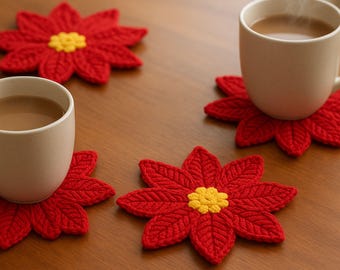 Poinsettia Coaster Crochet Pattern • Christmas Flower, Holiday Table Decor Beginner Friendly (PDF Pattern)